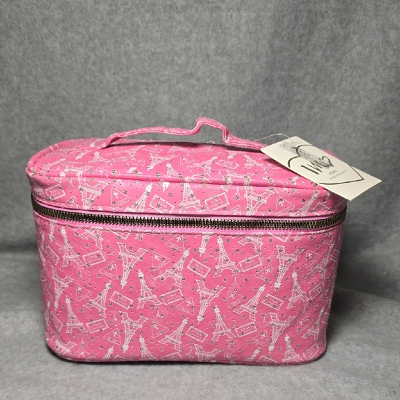Imoshion Handbags - Imoshio Pink Eiffel Tower Print Vegan Leather Women's Conmetic Bag NWT